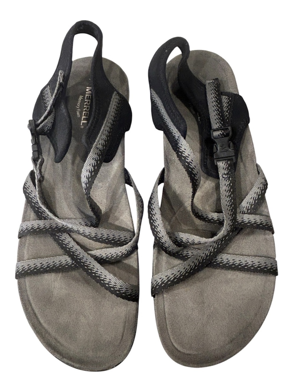 Merrell Women’s 11 Black Charcoal Strappy Sport Sandals Air Cushion Memory Foam